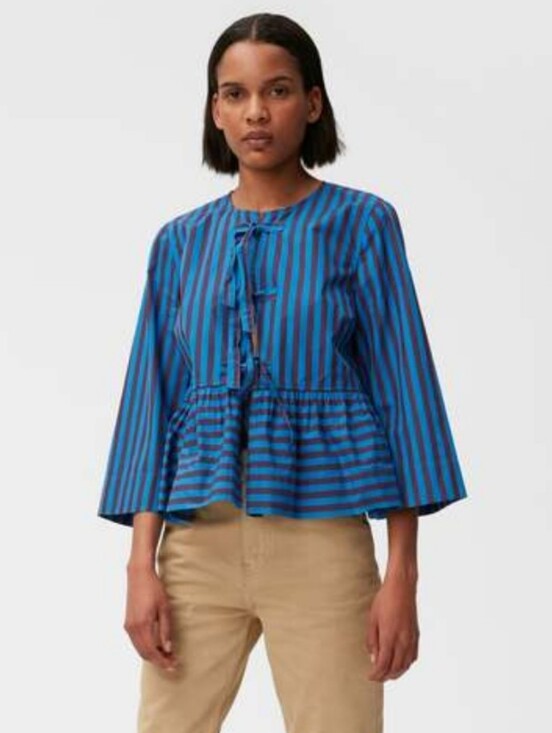 Ganni Tops - GANNI STRIPED PEPLUM BLOUSE